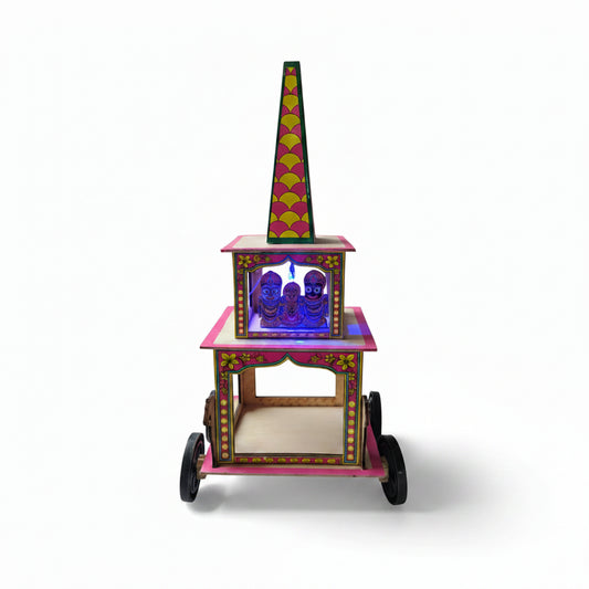 Small Handcrafted Illuminated Jagannath Rath – LED Light & Wheels Included